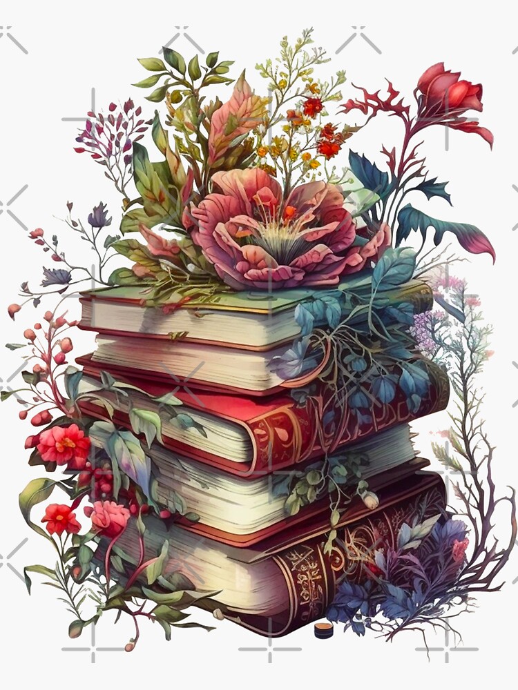 Floral Watercolor Stacked Books Sticker for Sale by DreamiDreams