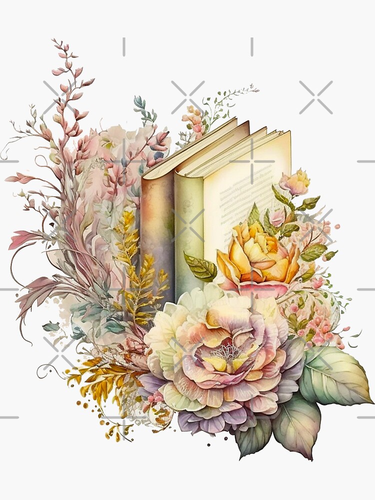 Floral Watercolor Stacked Books Sticker for Sale by DreamiDreams