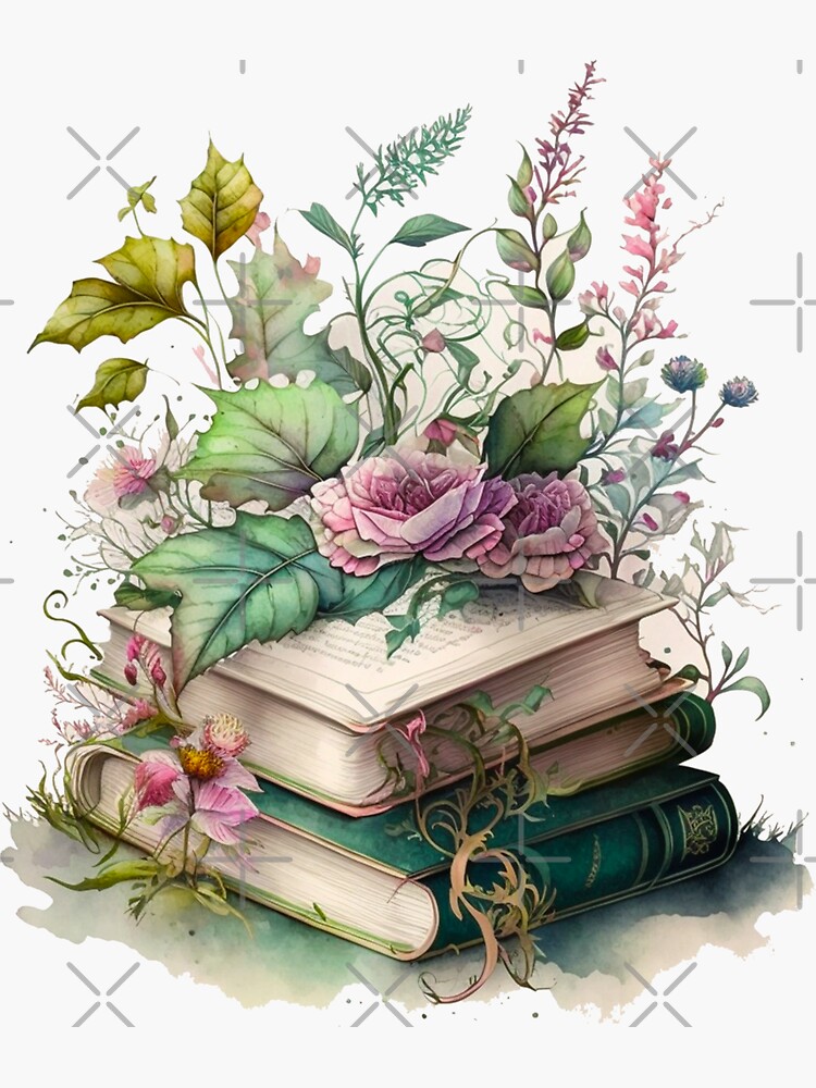 Floral Watercolor Stacked Books Sticker for Sale by DreamiDreams