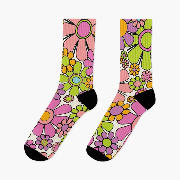 Item preview, Retro Garden Flowers 60s 70s Floral Pattern Thulian Pink Lime Orange Cream designed and sold by kierkegaard.