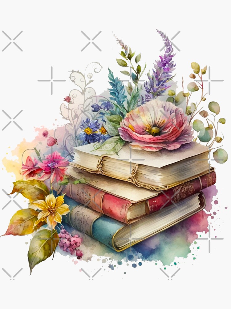 Floral Watercolor Stacked Books Sticker for Sale by DreamiDreams