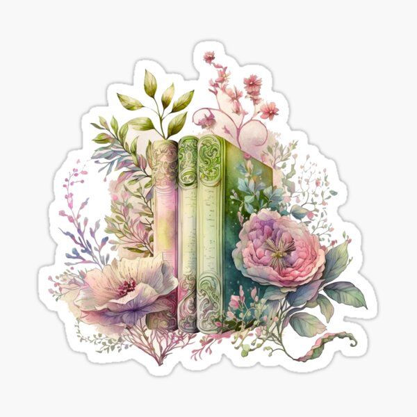 Floral Watercolor Stacked Books Sticker for Sale by DreamiDreams