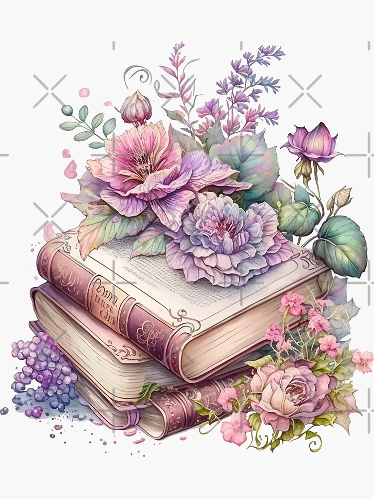 Bookstack floral watercolor books premade design for  or website – Pink  the Cat