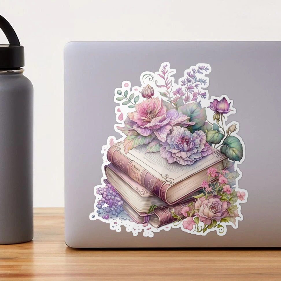 Floral Watercolor Stacked Books Sticker for Sale by DreamiDreams