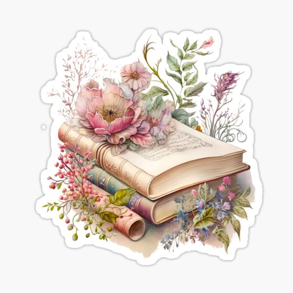 Floral Watercolor Stacked Books Sticker for Sale by DreamiDreams