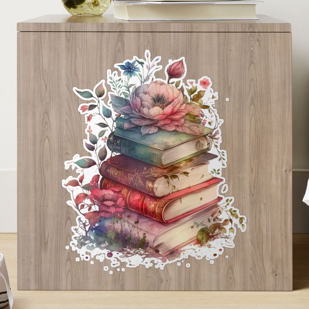 Floral Watercolor Stacked Books Sticker for Sale by DreamiDreams