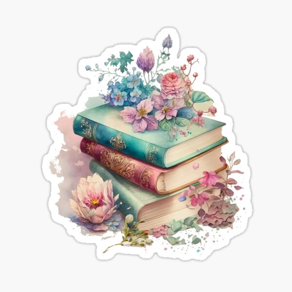 Floral Watercolor Stacked Books Sticker for Sale by DreamiDreams