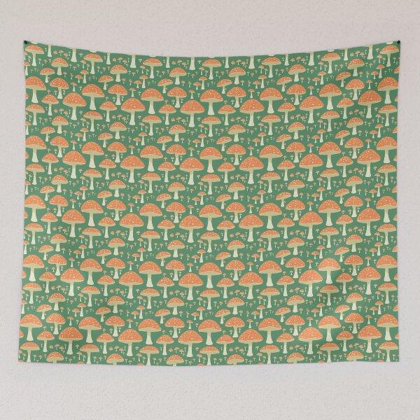 Item preview, Muted Redcap Mushroom Pattern on Green Background designed and sold by Aaron2610.