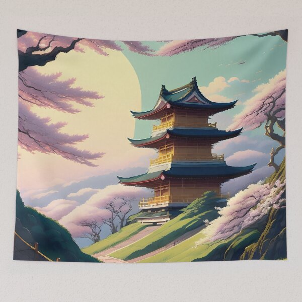 Item preview, Japan Temple on the hill with blossom designed and sold by Tokyo Retro.