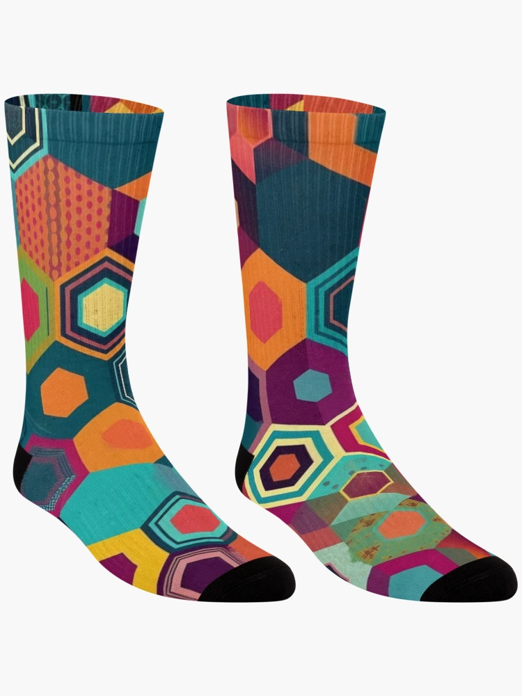 Thumbnail 3 of 5, Socks, Colorful Hexagonal Pattern designed and sold by UlDesigns.