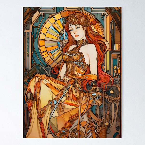Art Nouveau Stained Glass Lampアルフォンスミュシャ Alphonse Mucha - Topaz.1x Stained Glass and 1x Printing on