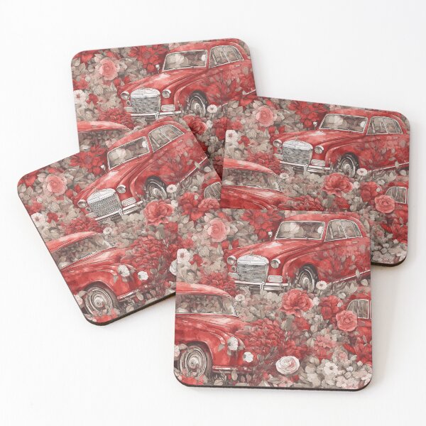 Item preview, Red Vintage Classic Car and Flowers Retro Design Romantic Pattern  designed and sold by best-of-panama.