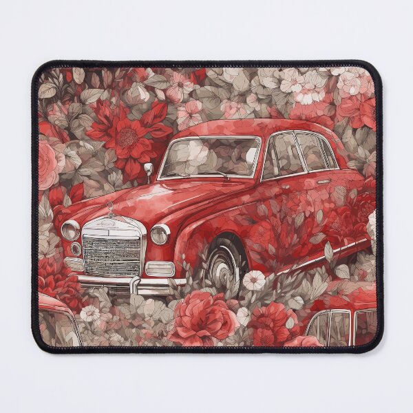 Item preview, Red Vintage Classic Car and Flowers Retro Design Romantic Pattern  designed and sold by best-of-panama.