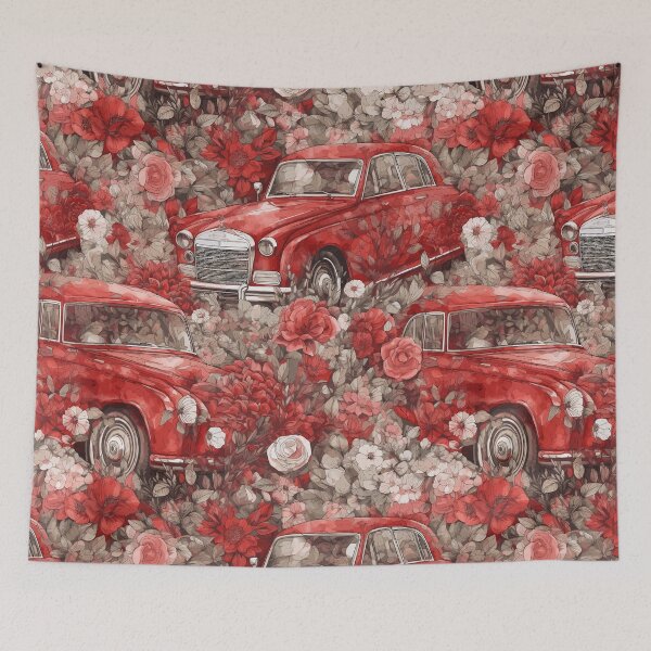 Item preview, Red Vintage Classic Car and Flowers Retro Design Romantic Pattern  designed and sold by best-of-panama.