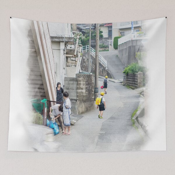 Item preview, Acuarela de niños con sombrero amarillo yendo a la escuela en Ozuki, Japón designed and sold by AvonPerception.