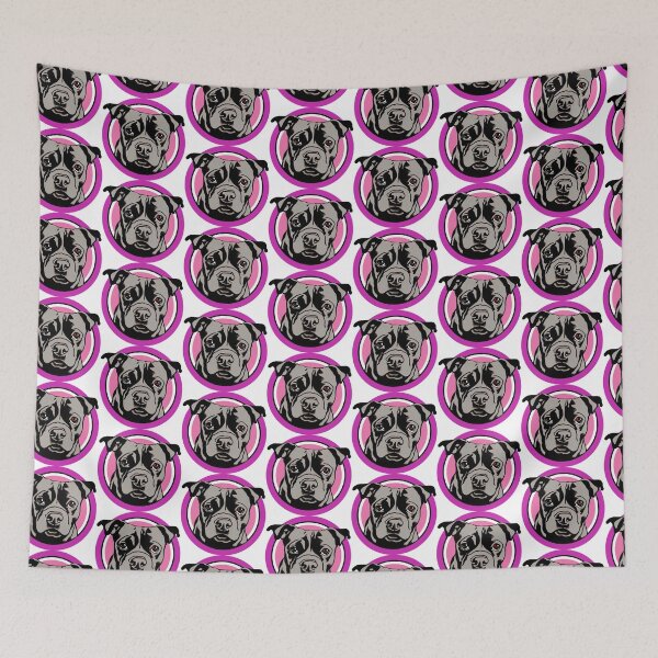 Item preview, Cute Blue Staffordshire Bull Terrier Puppy in a Pink circle designed and sold by Bloomin'  Arty Families.