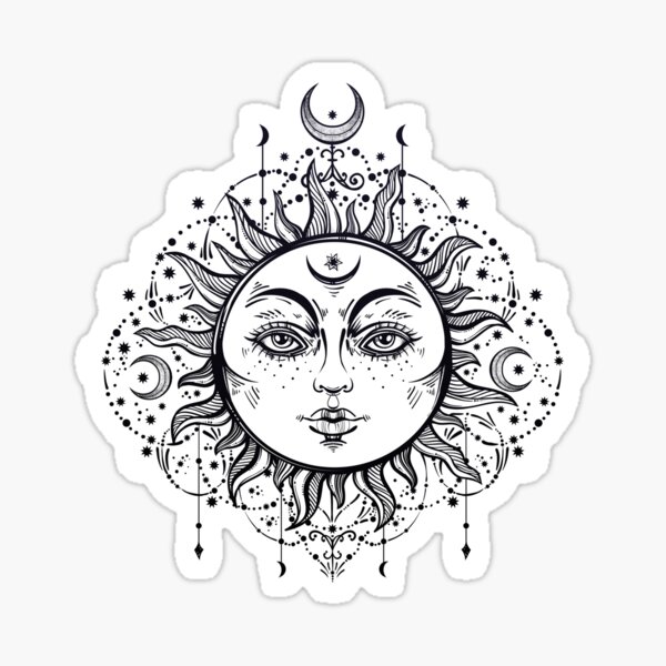 Vista previa del artículo con la obra «Vintage Sun con estrellas y lunas», diseñado y vendido por Magnetic Pajama.