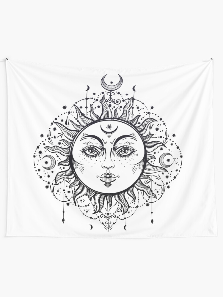 Alternate view of Vintage Sun with Stars and Moons Tapestry