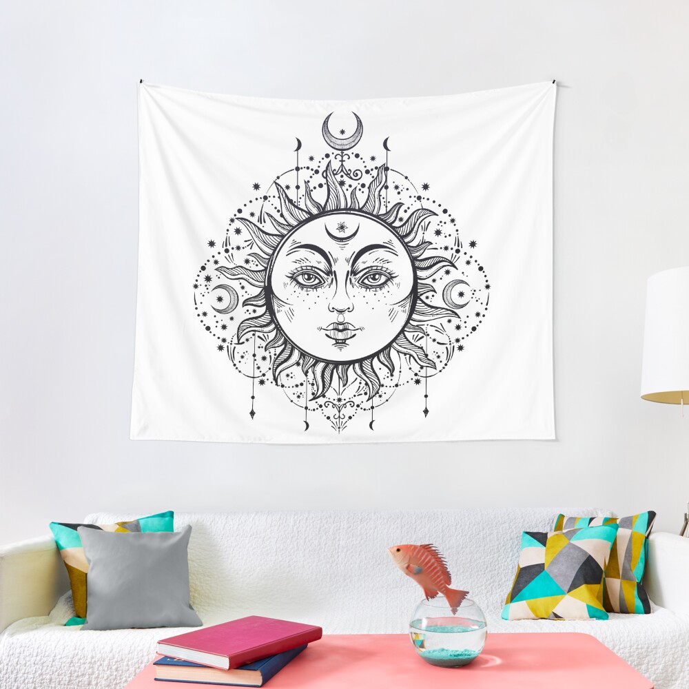 Vintage Sun with Stars and Moons Tapestry