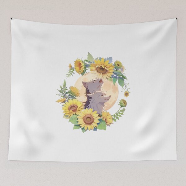 Item preview, Colorful wolf with flowers designed and sold by Lychee Design.