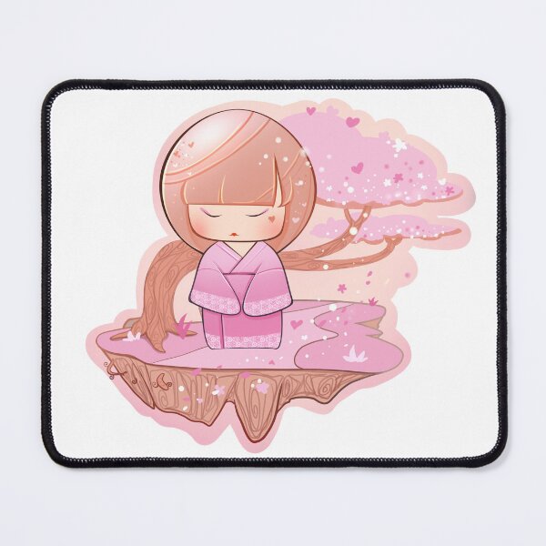 Item preview, Japanese Chibi Art Girl in Pink Kimono with Sakura Tree Background during Spring designed and sold by HotaruArt.