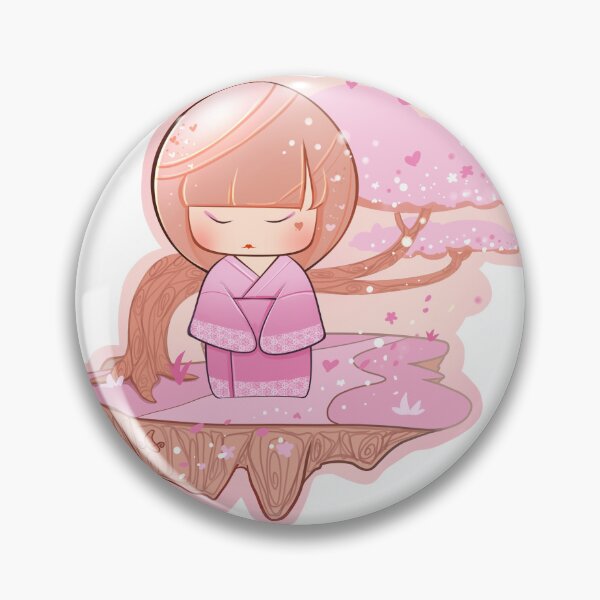 Item preview, Japanese Chibi Art Girl in Pink Kimono with Sakura Tree Background during Spring designed and sold by HotaruArt.