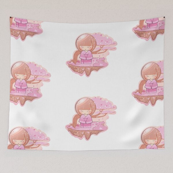 Item preview, Japanese Chibi Art Girl in Pink Kimono with Sakura Tree Background during Spring designed and sold by HotaruArt.