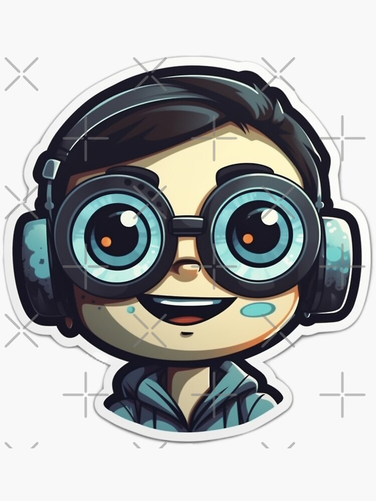 Cartoon Headphone Boy who is happy to see you | Sticker