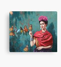 Frida Kahlo and Butterfly Paint Canvas Print