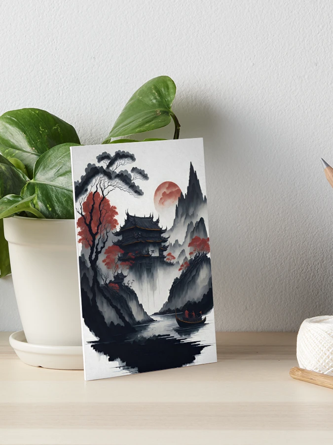 Muted Chinese Ink Painting Scroll · Creative Fabrica