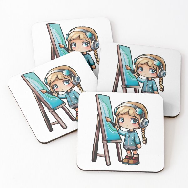 Item preview, cute chibi girl artist with blonde hair #20 - painting at an easel designed and sold by Krista Robertson.