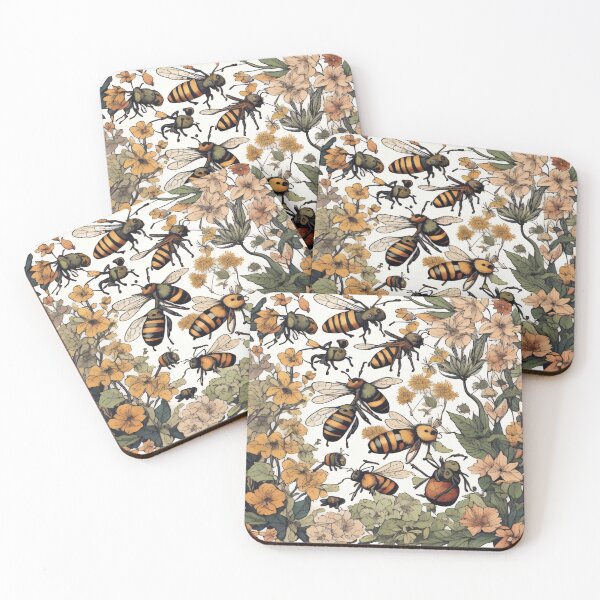 Item preview, Vintage bees pattern with flowers designed and sold by shadowartsss.