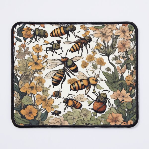 Item preview, Vintage bees pattern with flowers designed and sold by shadowartsss.