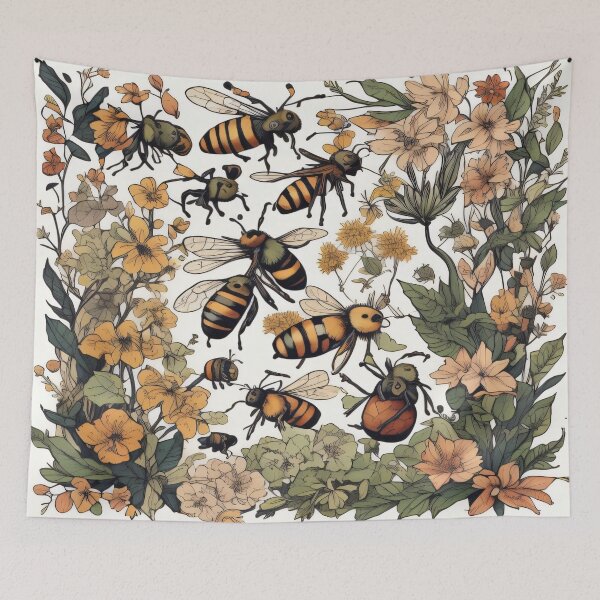 Item preview, Vintage bees pattern with flowers designed and sold by shadowartsss.