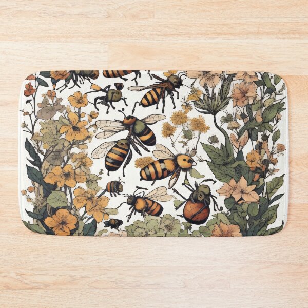 Item preview, Vintage bees pattern with flowers designed and sold by shadowartsss.