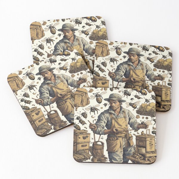 Item preview, Vintage bees pattern with beekeeper designed and sold by shadowartsss.