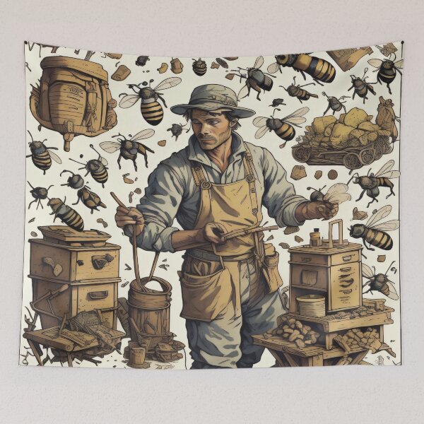 Item preview, Vintage bees pattern with beekeeper designed and sold by shadowartsss.