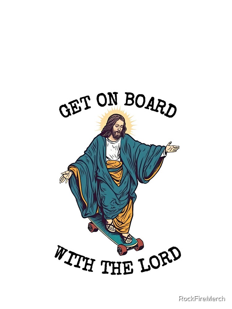 Thumbnail 4 of 4, iPhone Case, Funny Christian Skateboarding Humor - Get On Board With The Lord - Sarcastic Jesus Skating Longboard designed and sold by RockFireMerch.