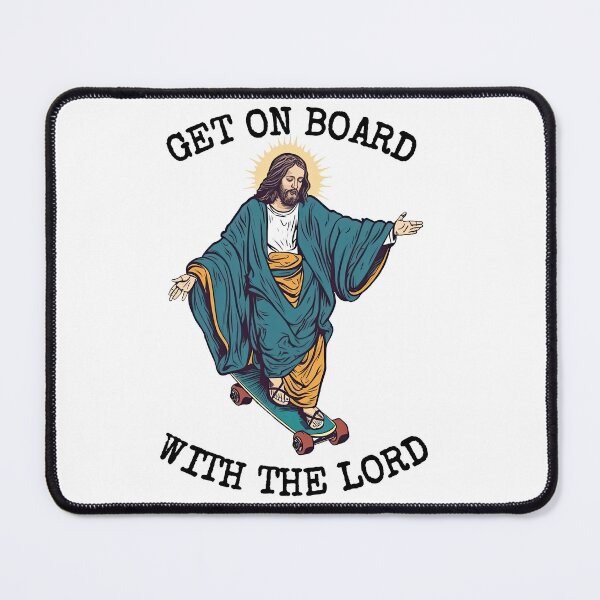 Item preview, Funny Christian Skateboarding Humor - Get On Board With The Lord - Sarcastic Jesus Skating Longboard designed and sold by RockFireMerch.