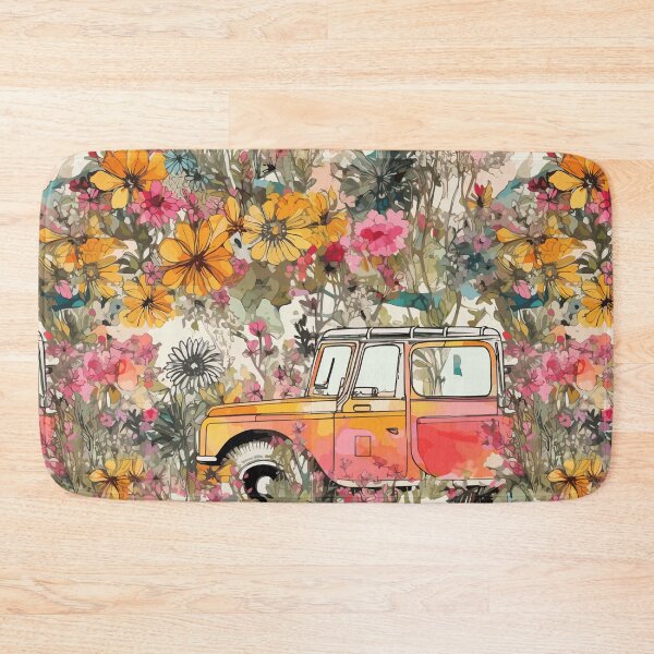 Item preview, Vintage Classic Car and Flowers Retro Watercolor Design Romantic Pattern  designed and sold by best-of-panama.