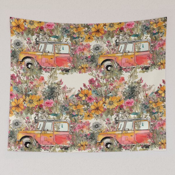 Item preview, Vintage Classic Car and Flowers Retro Watercolor Design Romantic Pattern  designed and sold by best-of-panama.