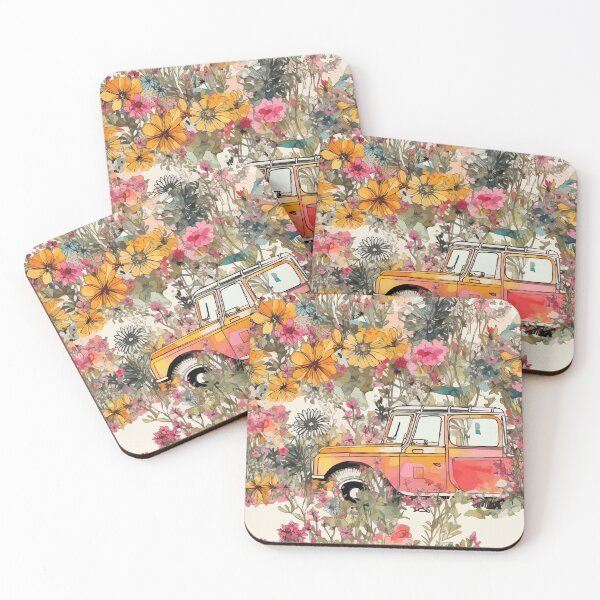 Item preview, Vintage Classic Car and Flowers Retro Watercolor Design Romantic Pattern  designed and sold by best-of-panama.