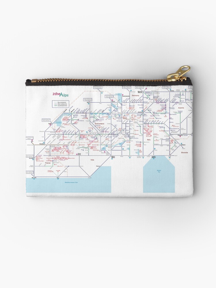 Thumbnail 1 of 4, Zipper Pouch, The Alps rail map - Switzerland designed and sold by 2theAlps.