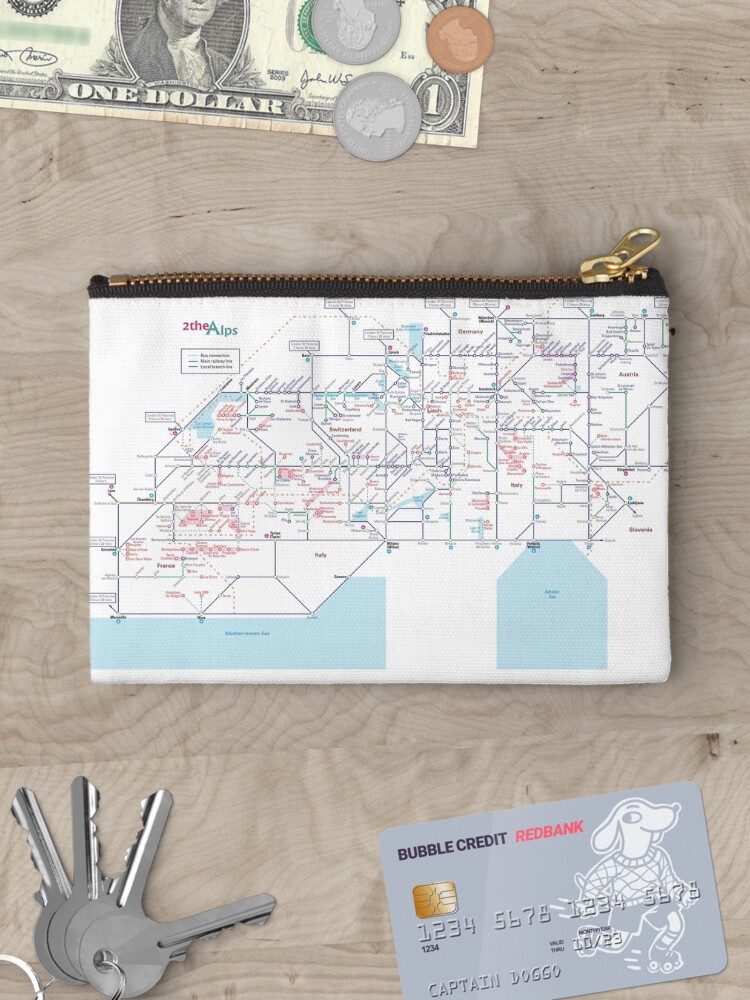 Thumbnail 3 of 4, Zipper Pouch, The Alps rail map - Switzerland designed and sold by 2theAlps.