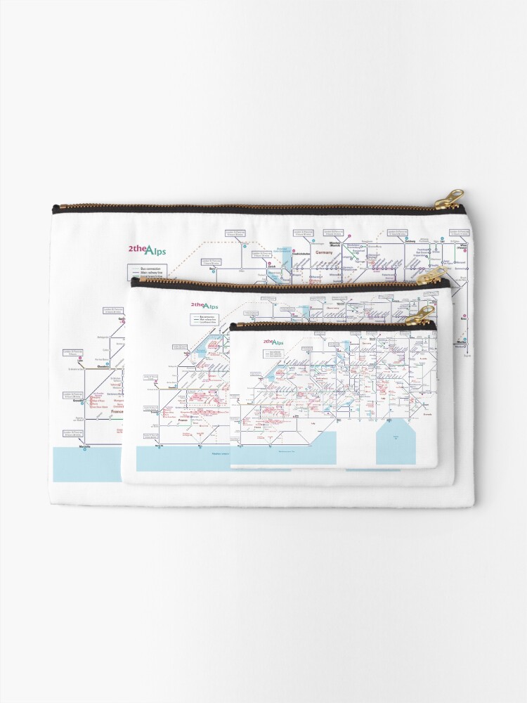 Thumbnail 2 of 4, Zipper Pouch, The Alps rail map - Switzerland designed and sold by 2theAlps.