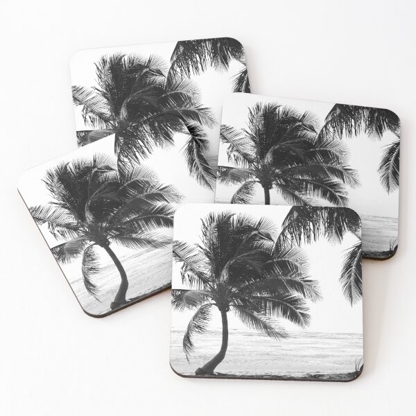 Item preview, Palm Trees Beach Guadeloupe Black and White Design Sea Ocean Tropics Tree Tropical BW Monochrome designed and sold by Univers Noir et Blanc.