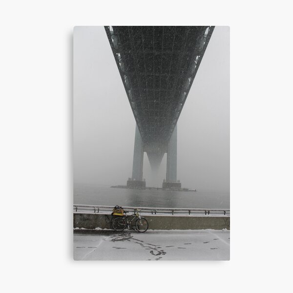 Verrazano Narrows Bridge view from Brooklyn. The first snow is falling. Canvas Print