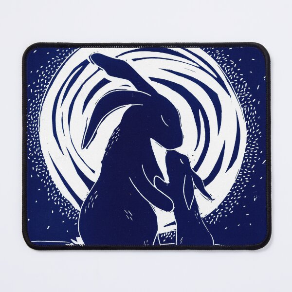 Item preview, Loving Bunnies Linocut in indigo blue designed and sold by Maddy Bennett.