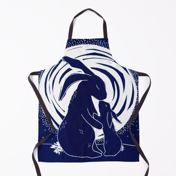 Item preview, Loving Bunnies Linocut in indigo blue designed and sold by Maddy Bennett.