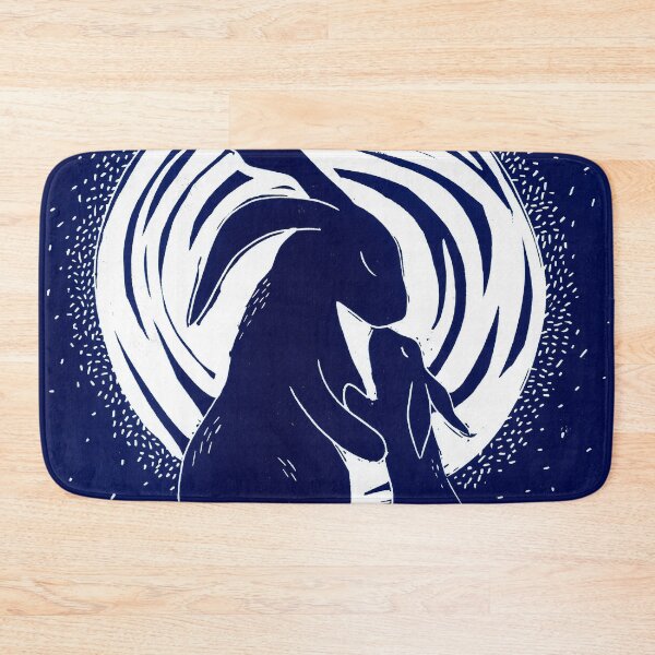 Item preview, Loving Bunnies Linocut in indigo blue designed and sold by Maddy Bennett.